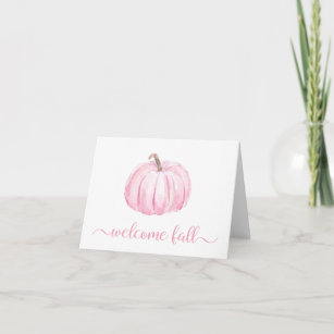 Minimal Pink Pumpkin Watercolor Welcome Fall Card