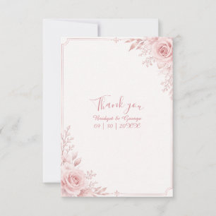 Minimal pink Rose Eucalyptus Wedding Frame Thank You Card
