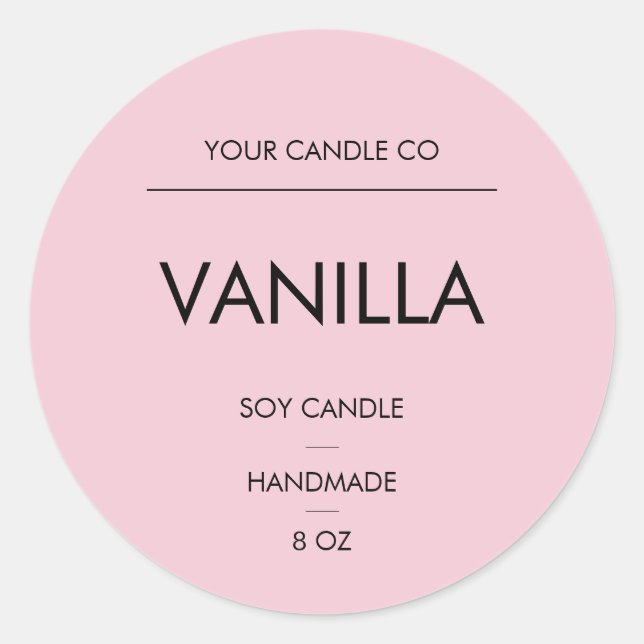Minimal Pink Round Candle Label – VanillaSoyCandle (Front)