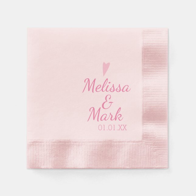 Minimal Pink Wedding Simple Heart Pink Monogram Napkin (Front)