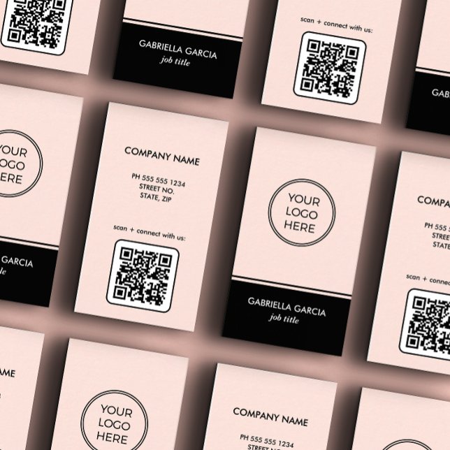 Minimal Pink Your Logo QR Code Business Card (Business cards are shown in standard size. Choose size, corner and paper style.)