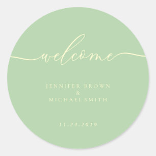 Minimal Pistachio & Cream Welcome Classic Round Sticker