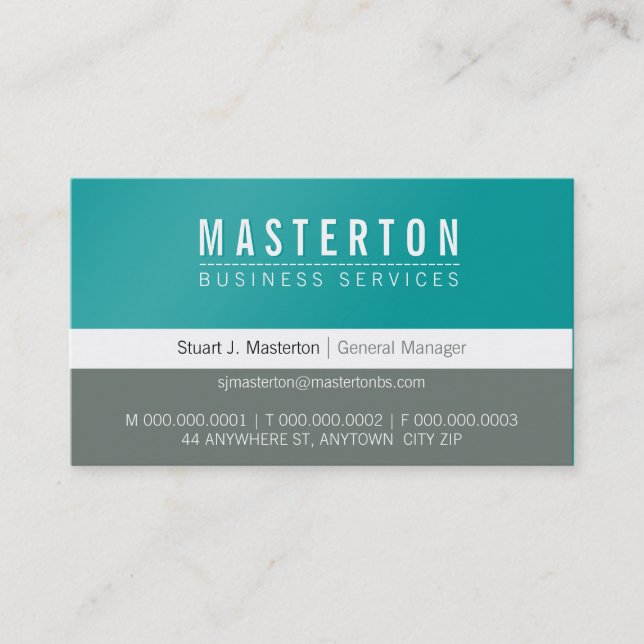 MINIMAL plain simple corporate turquoise blue grey Business Card (Front)