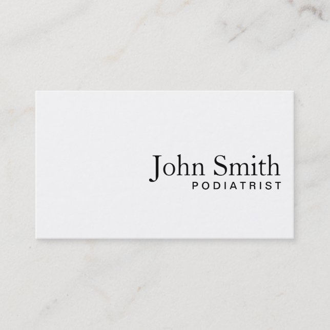 Minimal Plain White Podiatrist Business Card (Front)
