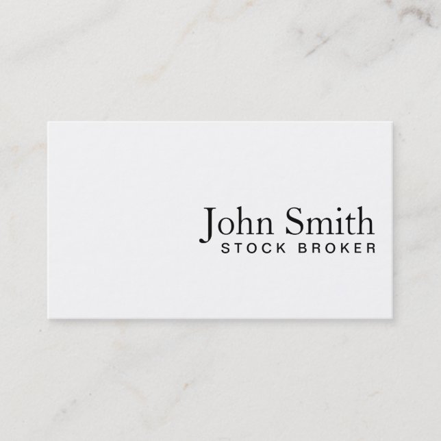 Minimal Plain White Stock Broker Business Card (Front)