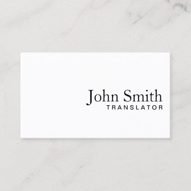 Minimal Plain White Translator Business Card (Front)