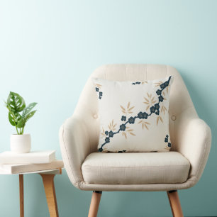 Minimal Plum Blossom Bamboo Throw Pillow