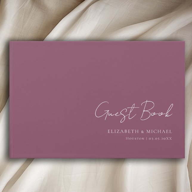 Minimal, Plum Handwriting Script Wedding  Guest Book (Minimal, Plum Handwriting Script Wedding Guest Book with your name and date.)