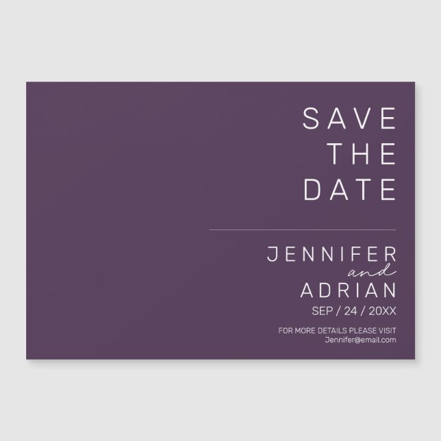 Minimal Plum Purple Horizontal Save The Date  (Front)