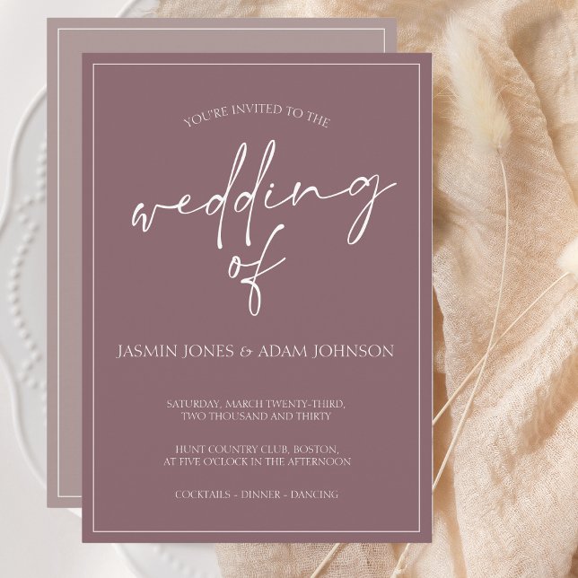 Minimal Plum Purple Script Wedding Invitation (Creator Uploaded)