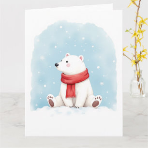 Minimal Polar Bear Winter Watercolor Christmas Art Card