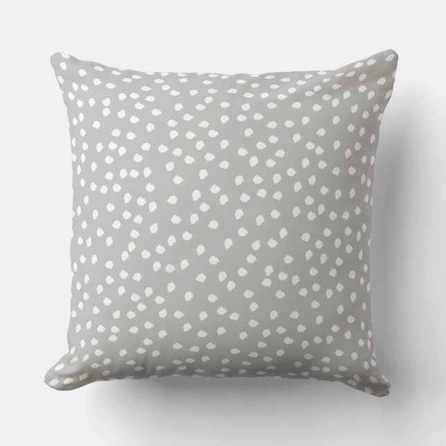 Minimal Polka Dot Gray and White Pillowcase Throw Pillow (Front)