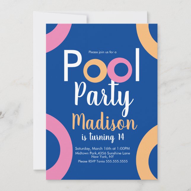 Minimal Pool Party Birthday Invitation (Front)