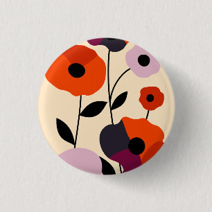 Minimal Poppy Bloom 1 Inch Round Button