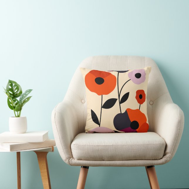 Minimal Poppy Bloom Throw Pillow (Chair)