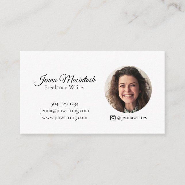 Minimal Portrait Picture Instagram Handle Business Card (Front)