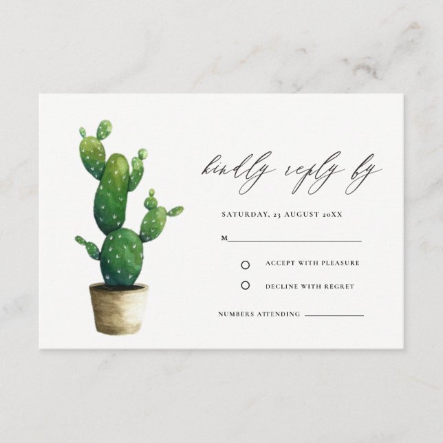 Minimal Potted Cactus Green Foliage Wedding RSVP Enclosure Card (Front)