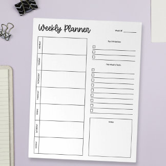 Minimal Pretty Weekly Planner Monday Start Notepad