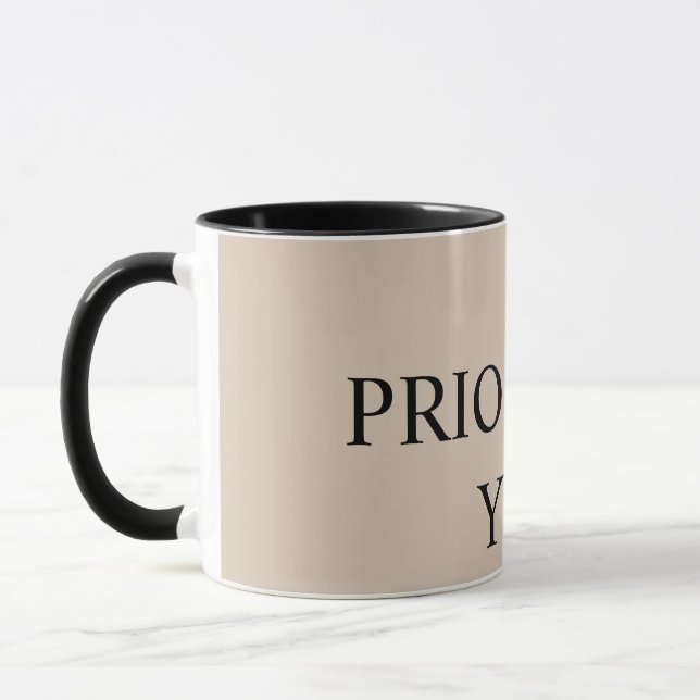Minimal Prioritize You Quote beige Mug (Left)