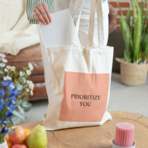 Minimal Prioritize You Quote Warm Blush Peach Tote Bag