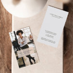 Minimal & Professional Business Photo Business Card<br><div class="desc">The front of the business card features a full photo layout with a simple blush peach pink framed name plate that features the company name. The reverse side features the contact info and business name in a clean and minimal layout. You can customize the text size, font, colours and background...</div>