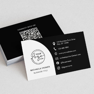 Minimal Professional Custom Logo QR Code Black Business Card