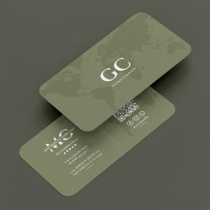 Minimal Professional Global World Map Sage Green Business Card