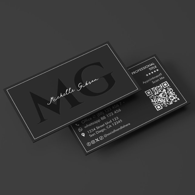 Minimal Professional Initials Black Networking  Business Card (Minimal Professional Initials Black Networking Business Card
)