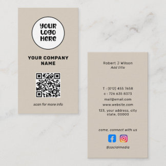 Minimal Professional Logo QR Code Social Media  Business Card