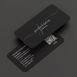 Minimal Professional Monogram Dark Grey Script  Business Card