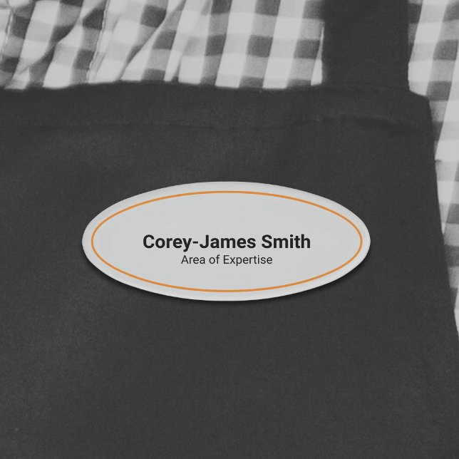 Minimal Professional Name Expertise Grey Oval Name Tag (Minimal Professional Name Expertise Gray Oval Name Tag with Orange Accents)