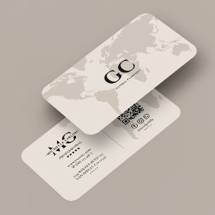 Minimal Professional Networking World Map Sand Business Card