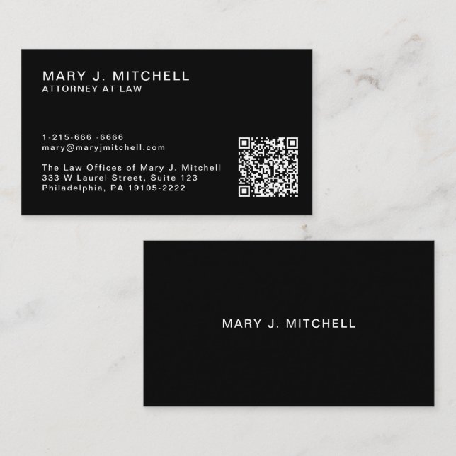 Minimal Professional QR Code Black Business Card (Front/Back)