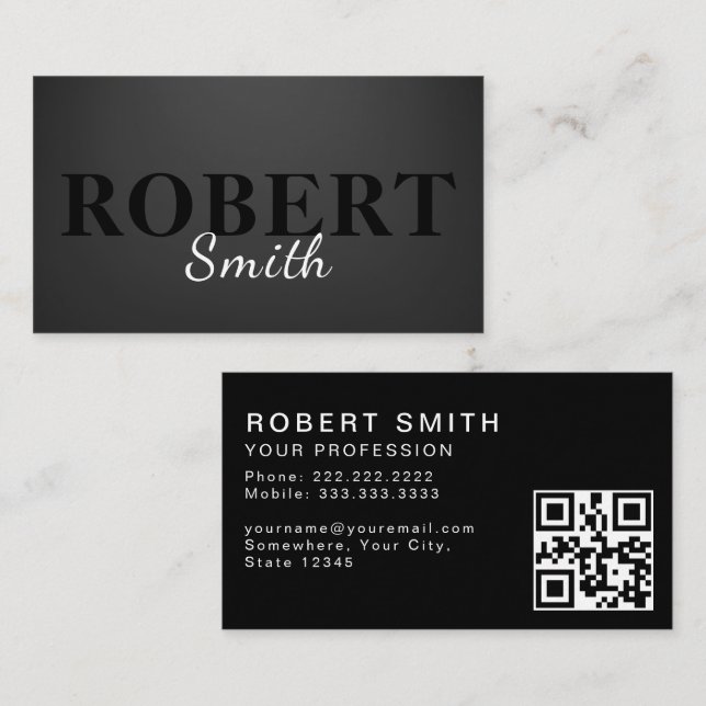 Minimal Professional QR Code Black Business Card (Front/Back)
