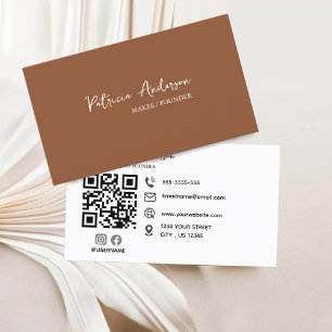 Minimal Professional QR Code Burnt Orange Business Card