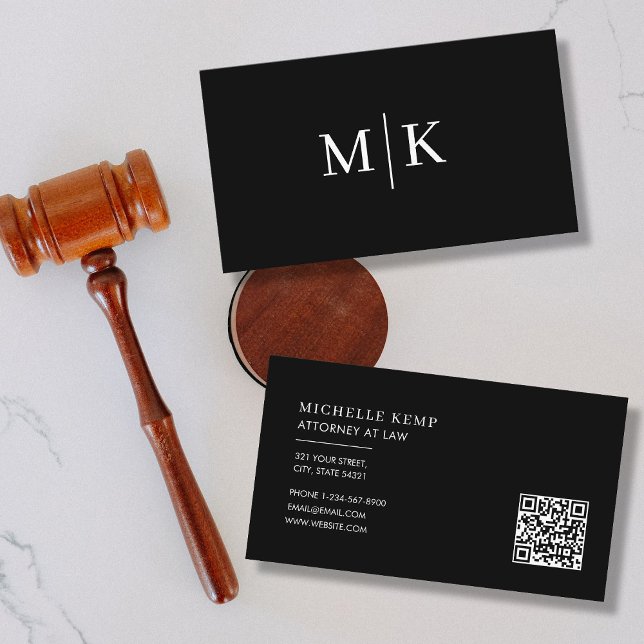 Minimal Professional QR Code Monogram Black  Business Card (Creator Uploaded)