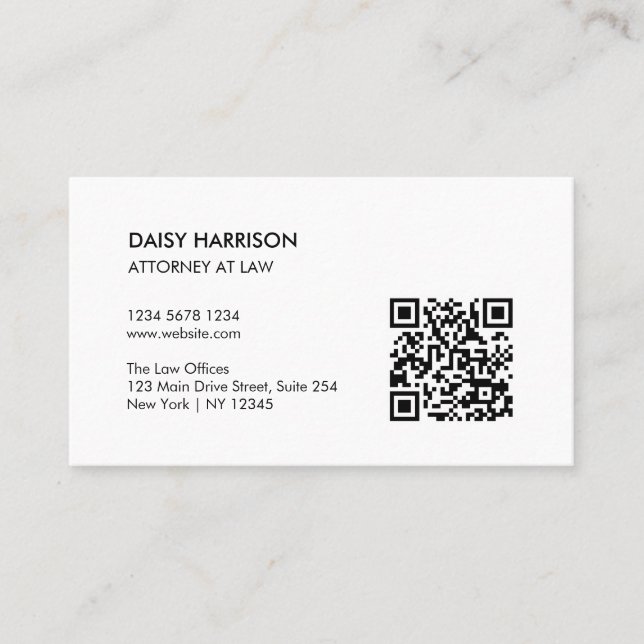 Minimal Professional QR Code White Business Card (Front)