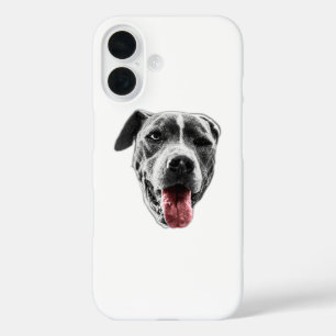 Minimal Pup Face, Red Tongue Accent iPhone 16 Case