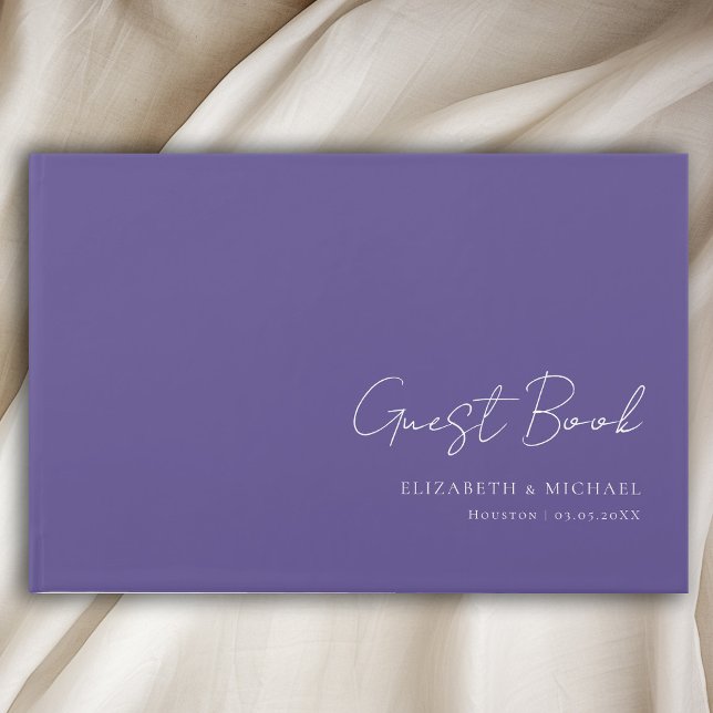 Minimal, Purple-Blue Handwriting Script Wedding  Guest Book (Minimal, Purple-Blue Handwriting Script Wedding Guest Book with your name and date)