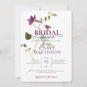 Minimal Purple Wild Flower Bridal Shower Invitation