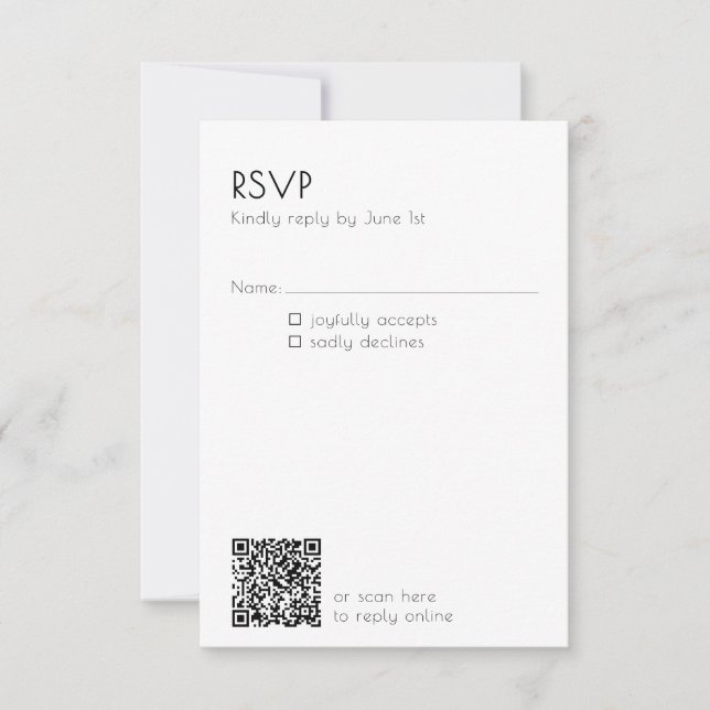 Minimal QR Code Mailing Wedding Details Modern  RSVP Card (Front)