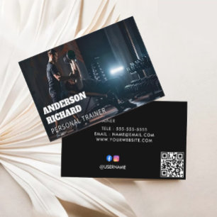 Minimal QR Code Personal Trainer Fitness Photo Business Card