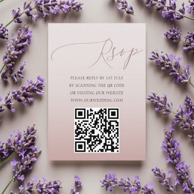 Minimal QR Code Rose Gold RSVP Wedding Card (Creator Uploaded)