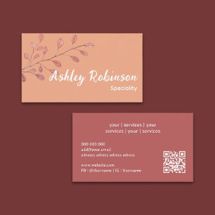Minimal QR code rose terracotta leaf Business Card