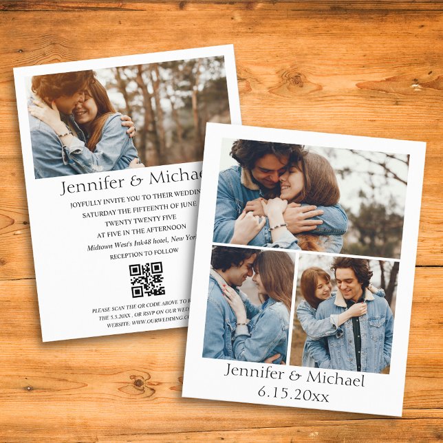 minimal qr code rsvp 4 photos wedding invitation  (Creator Uploaded)
