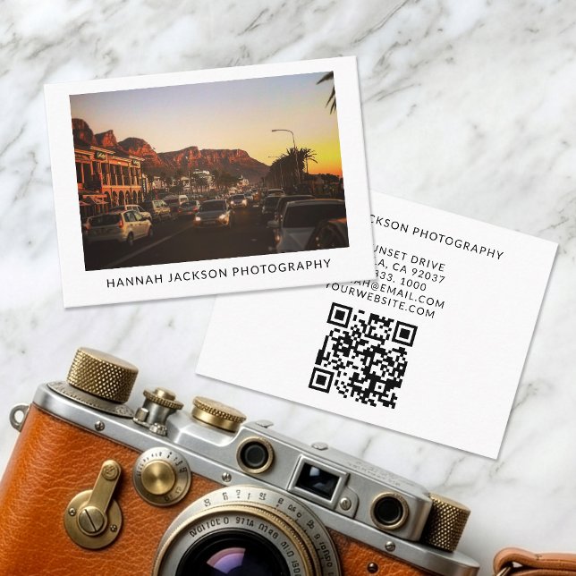 Minimal QR Code Vintage Photographer Business Card (Creator Uploaded)