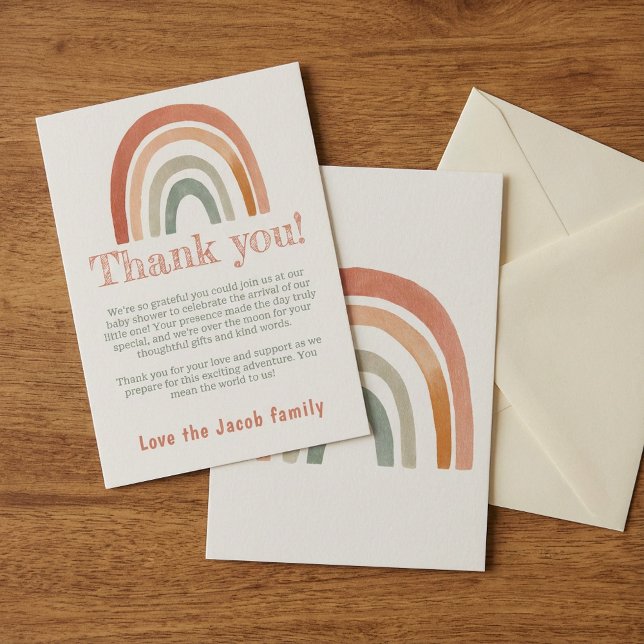 Minimal rainbow thank you for baby shower guests card (Minimal rainbow thank you for baby shower guests.)