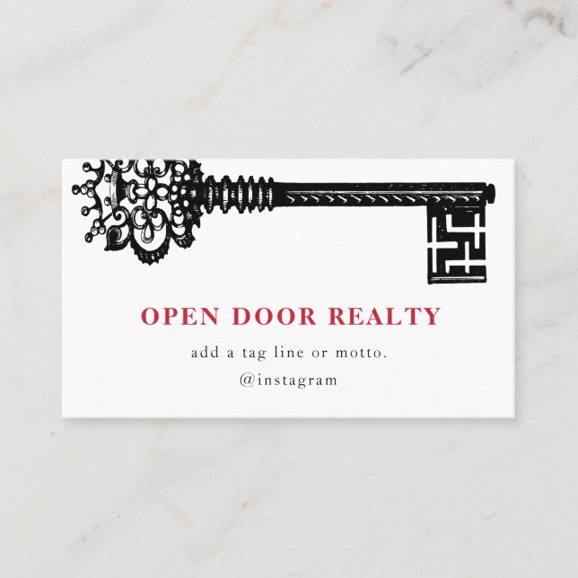 Minimal Real Estate Vintage Key Business Card (Front)