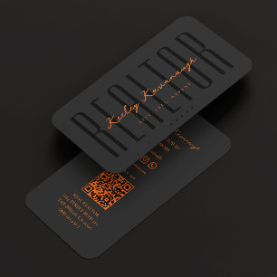 Minimal Realtor Black Orange Real Estate Agent Business Card