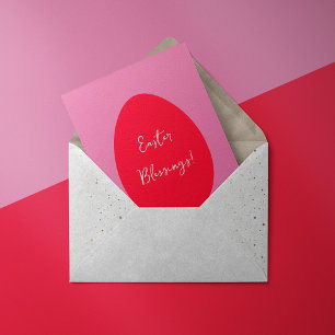 Minimal red and pink egg Easter Blessings Holiday Card